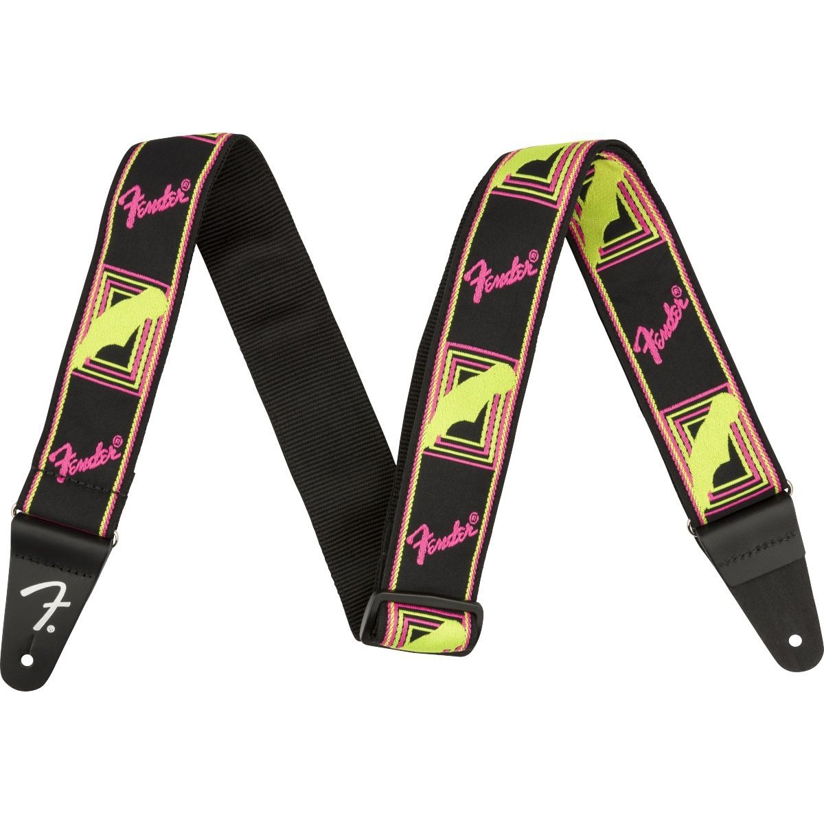 Hot Deal! Fender Neon Monogrammed Electric Guitar Strap in Yellow and Pink